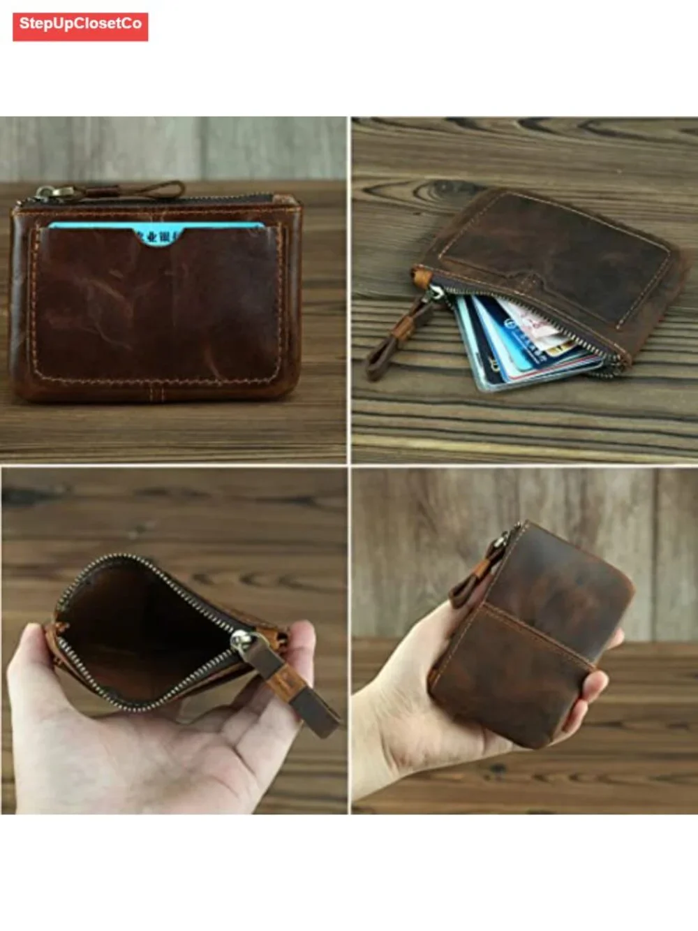 Genuine Leather Coin Purse Pouch Wallet with Zipper Handle
